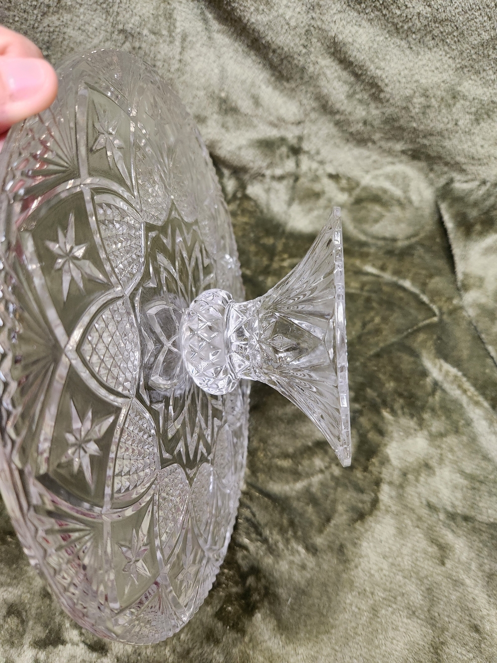 Clear Pressed Glass Pedestal Cake Stand - Decorative Cut Design